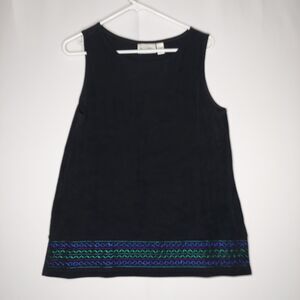 Chicos Slinky Tank Top Womens Large Black Scoop Neck Embroidered Hem 90s Vtg